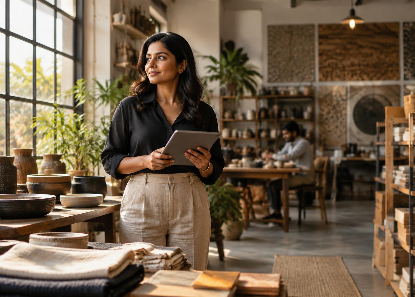 Indian business owner in a modern workshop